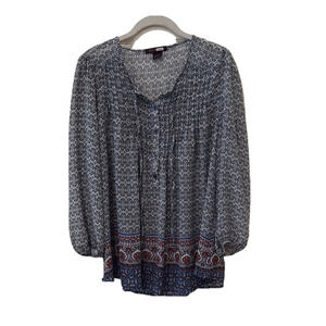 Black Note blue printed tunic top, medium 🔵